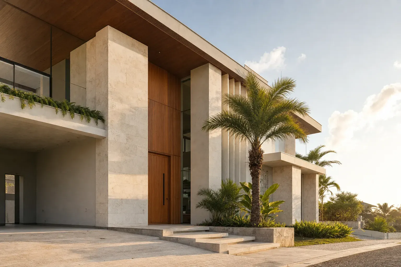 Casa de alto padrão em fase final de construção pela Diego Viana na Bahia, com acabamento em pedra e madeira